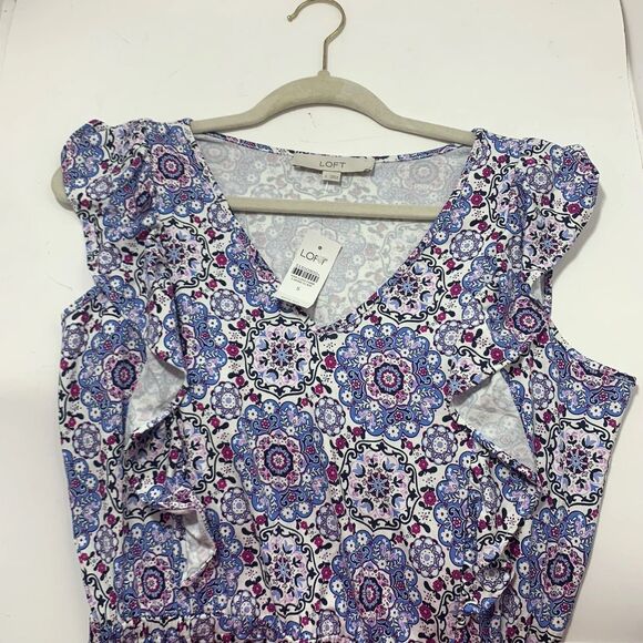 LOFT NWT $69 Pattern Ruffle Short Sleeve Skater Dress Size Small Womens - Picture 8 of 10